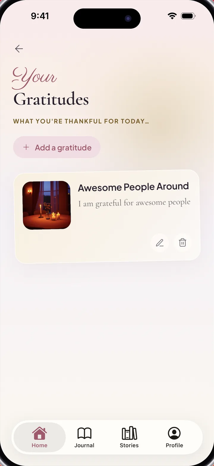 The Your Gratitudes screen